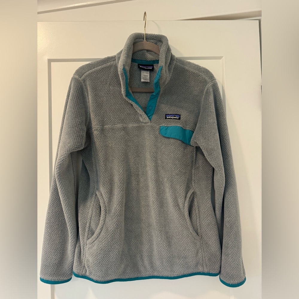 Patagonia Sweatshirt Women’s Large Gray Blue Re-Tool Snap-T Pullover Fleece EUC